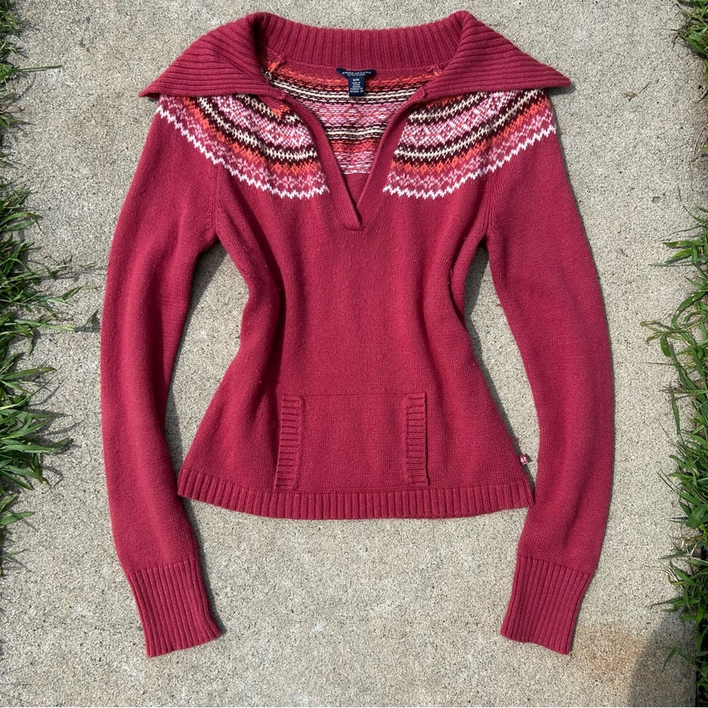 Vintage Y2K American Eagle V-neck collared sweater